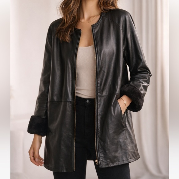 fritz wright Jackets & Blazers - leather & Faux Fur reversible vintage coat